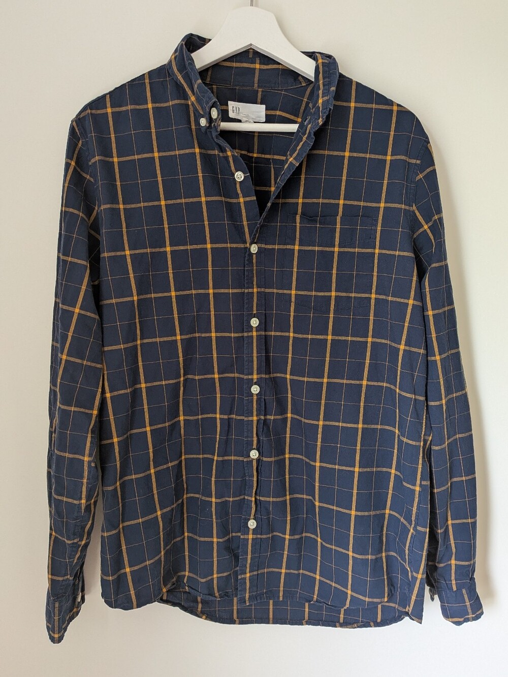GAP Men's Navy Blue Plaid Button-Down Shirt (M) Preppy Heritage